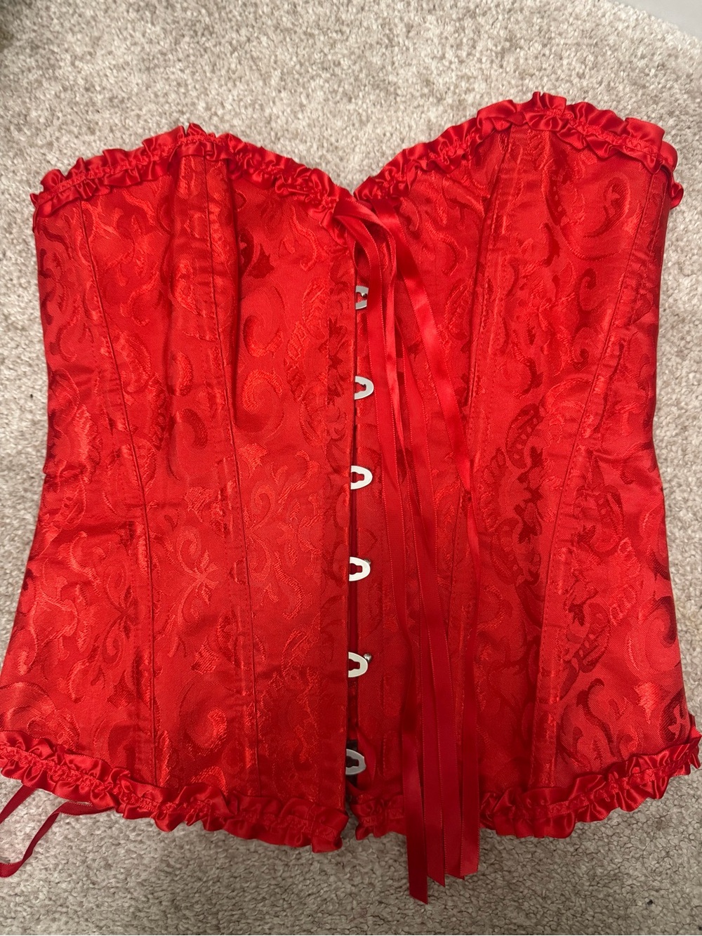 Red Jacquard Lace-Up Bustier Corset Top